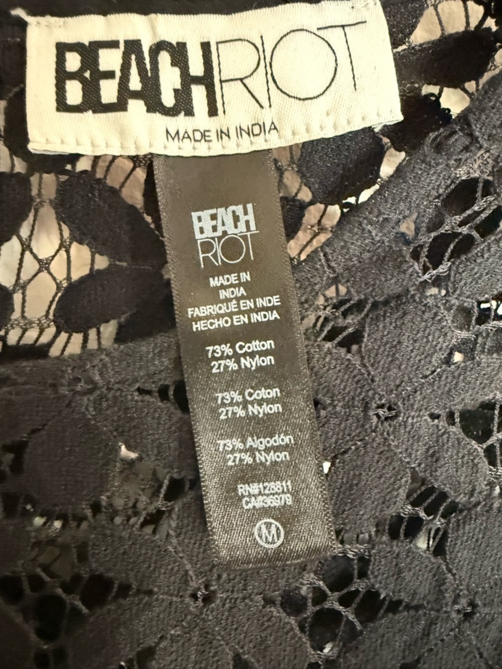 BEACH RIOT Goldie Black Crochet/Lace Floral Sheer Swim Coverup - Medium - Picture 9 of 11